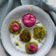 Pea & Dill Cakes with Beetroot Yogurt