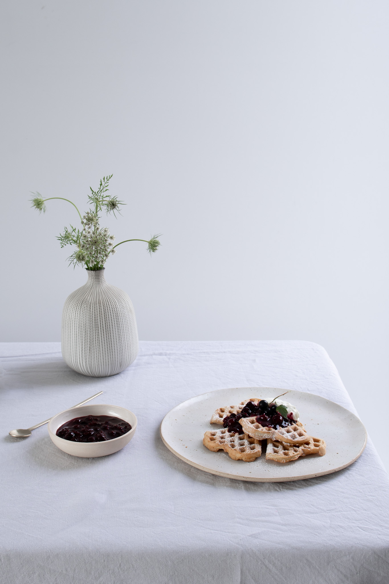 sourdough waffles with Blackcurrant Compote