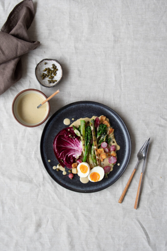 Roasted Vegetables with Tonnato Sauce and Jammy Eggs