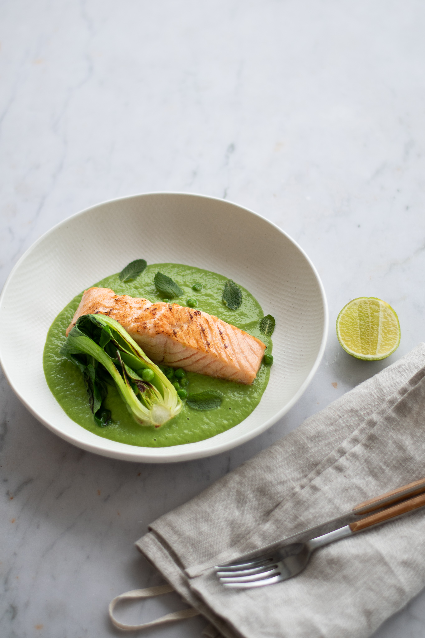 Seared Sea Trout with Pea & Lemongrass Velouté Nordic Kitchen stories