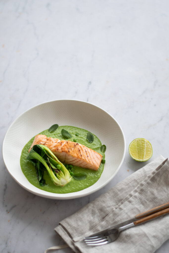 Seared Sea Trout with Pea & Lemongrass Veloute