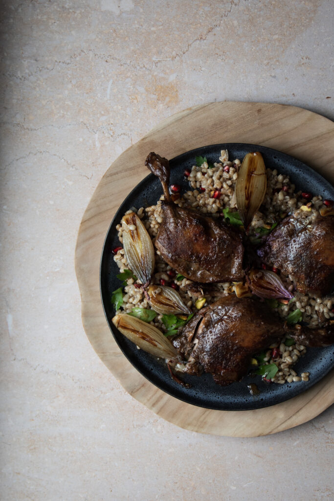 Braised duck with Spiced Barley