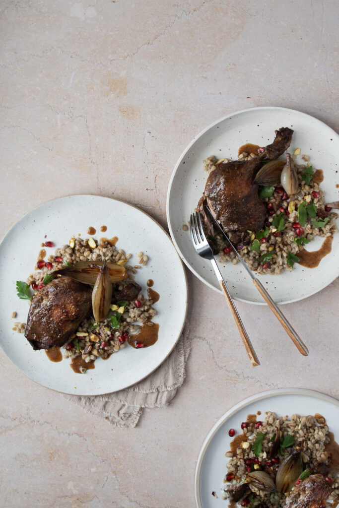 Braised duck with Spiced Barley