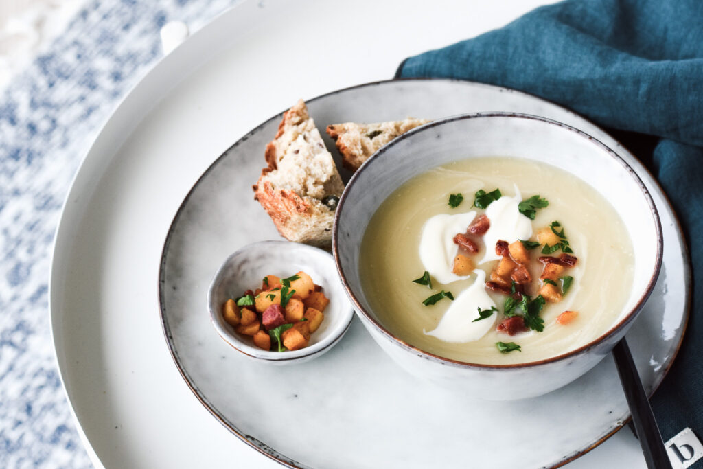 Celeriac, Spiced Apple & Pancetta Soup