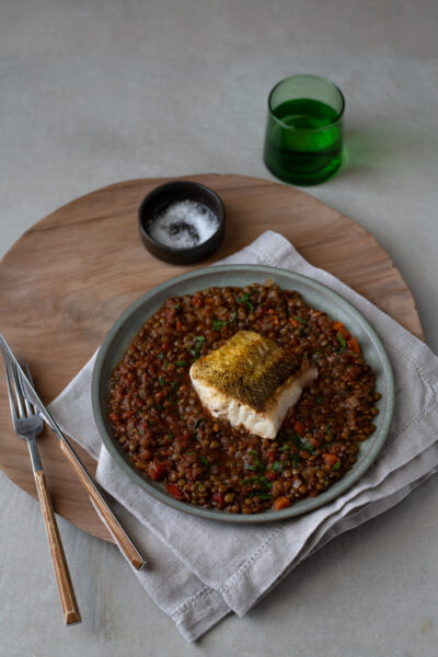 Cod with Spiced Lentils