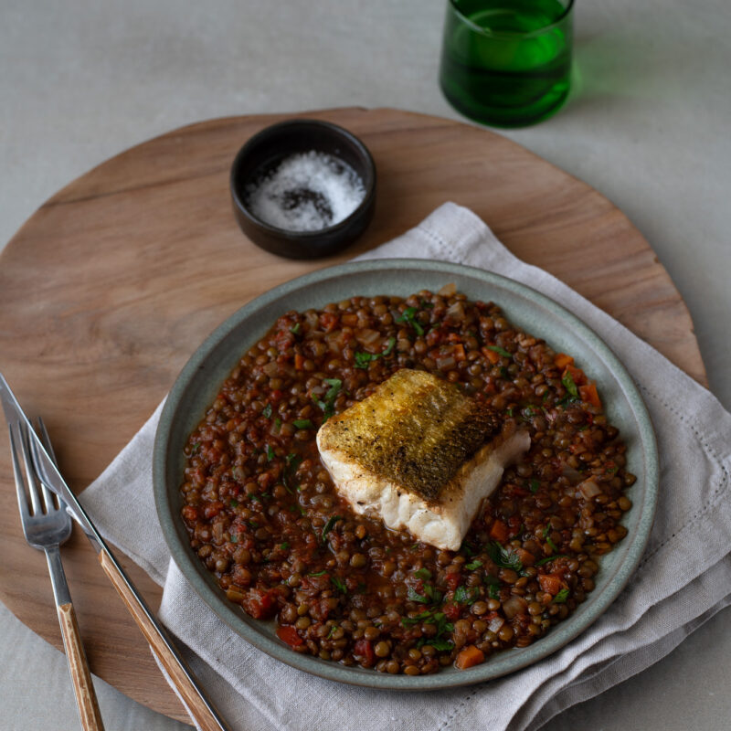 Cod with Spiced Lentils