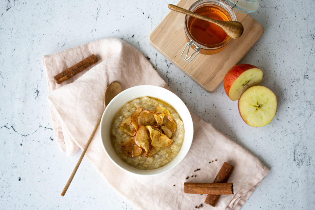 Spiced Oat & Quinoa Porridge with Honeyed Apples